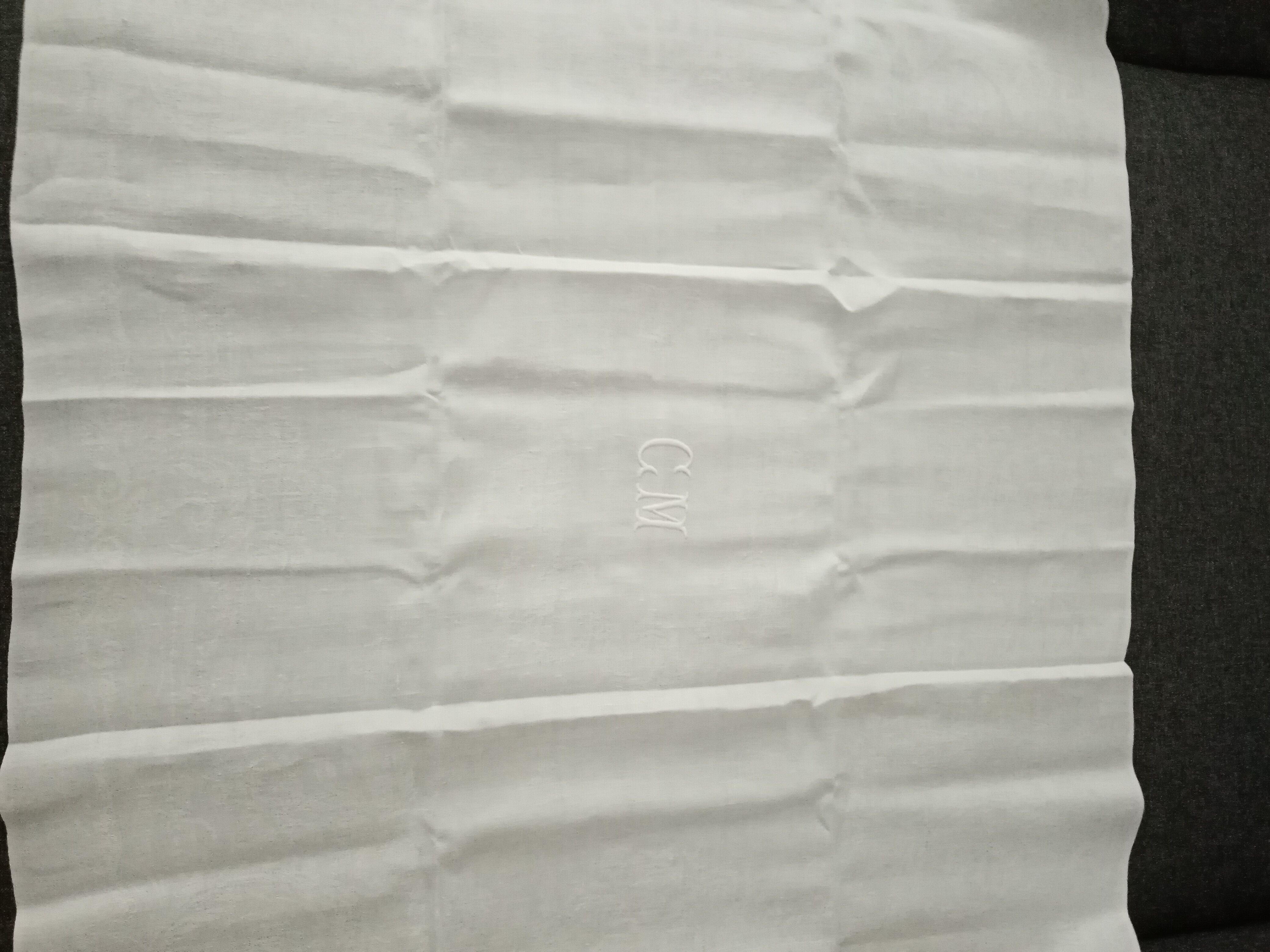 Lot de 6 anciennes serviettes damas broderie monogramme CM