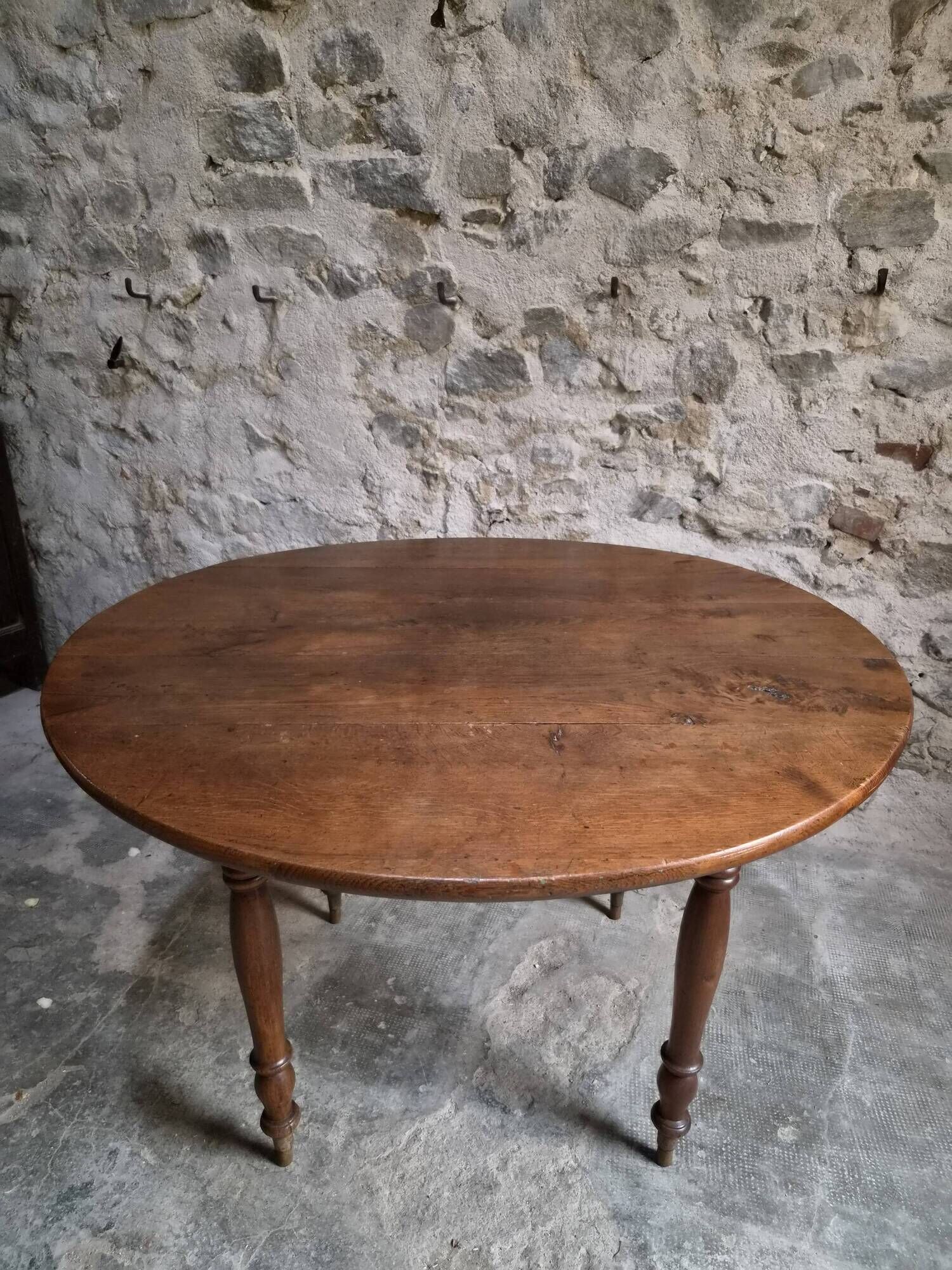 Table à abattants ancienne en chêne français, table à manger ronde, vers 1880–1920