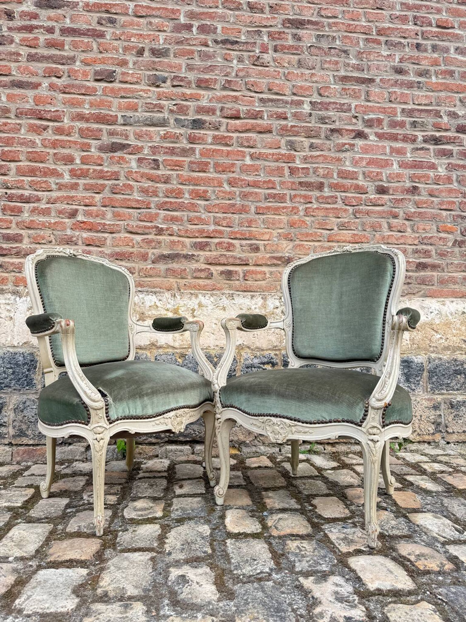 Pair Of Louis XV Style Lacquered Wood Armchairs XIX Eme Century