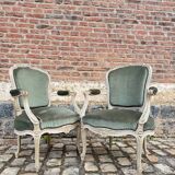 Paire De Fauteuils En Bois Laqué De Style Louis XV XIX Eme Siècle