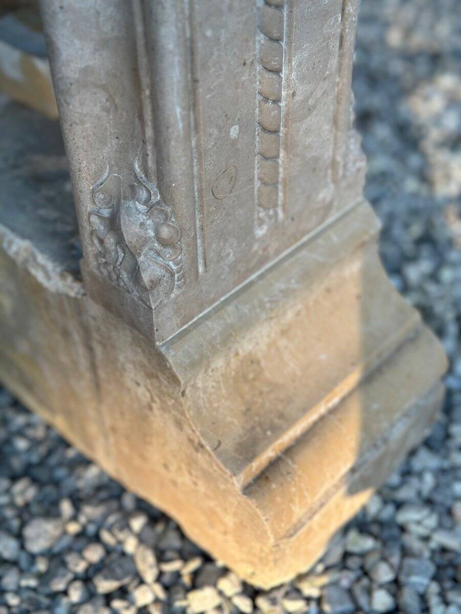 Neo-Gothic style Lumel beige marble fireplace circa 1880