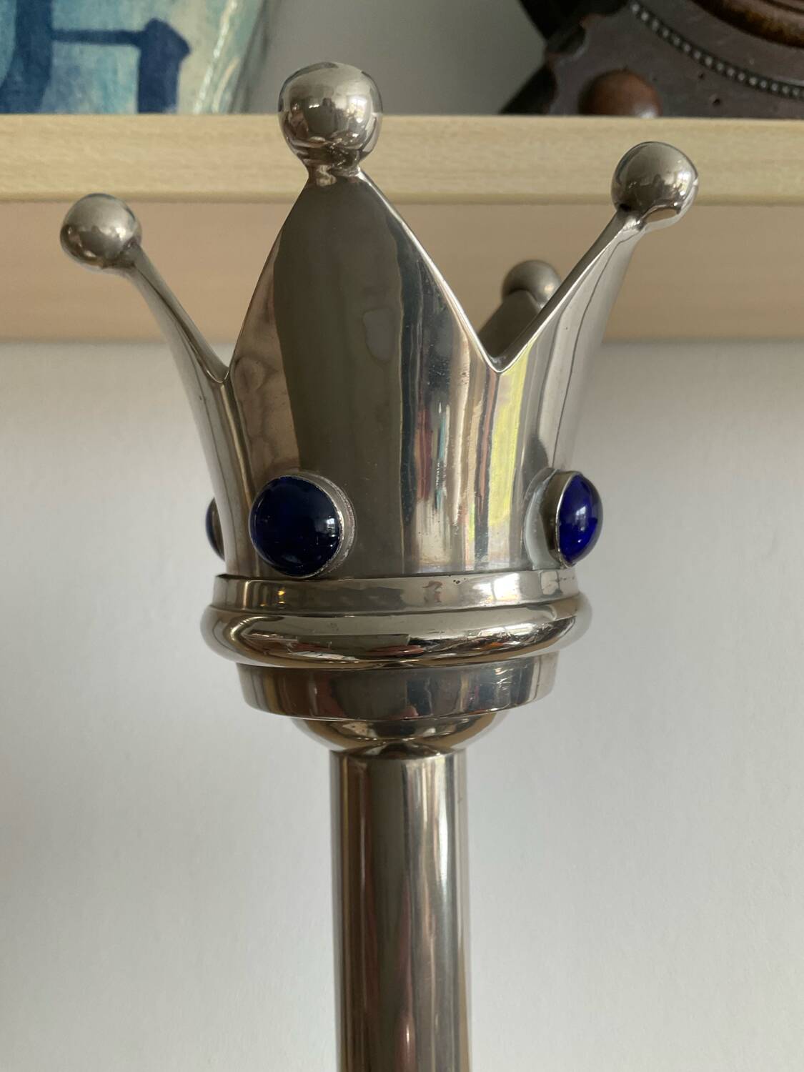 Set of 4 Art Deco candlesticks in silver-plated metal and lapis lazuli