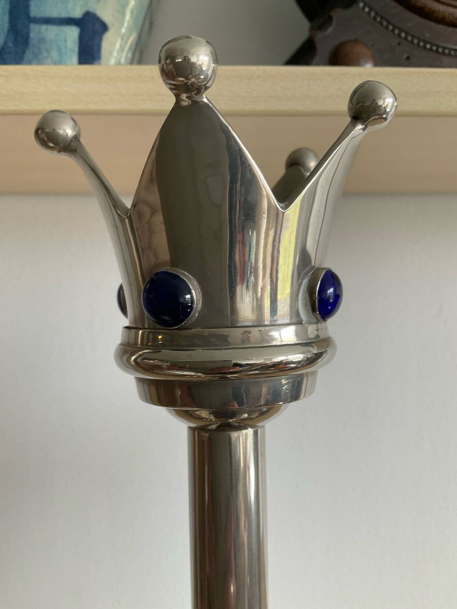Set of 4 Art Deco candlesticks in silver-plated metal and lapis lazuli