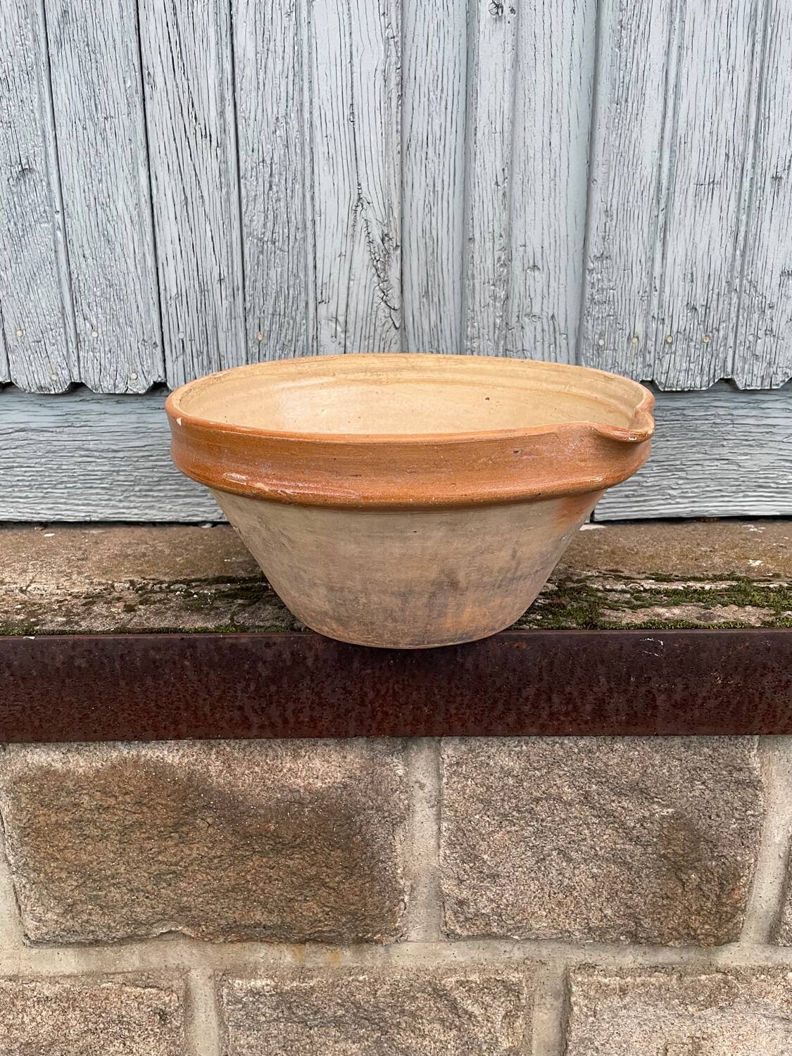 Large flat terracotta salad bowl