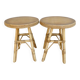Pair of wooden and rattan stools, circa 1960.