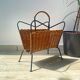 Vintage wicker and metal magazine rack 1970