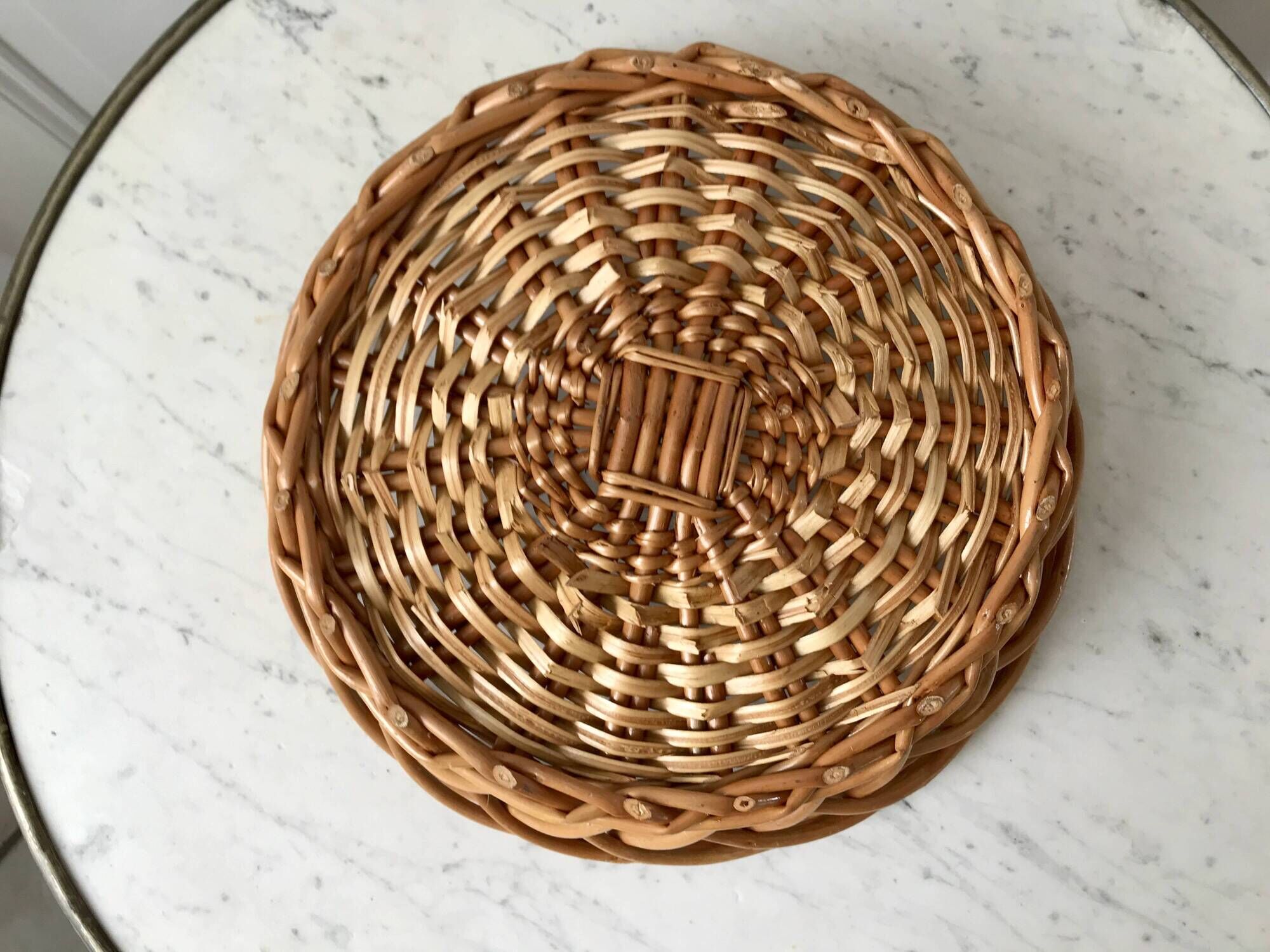 trio of woven rattan and bamboo baskets from the 60s and 70s