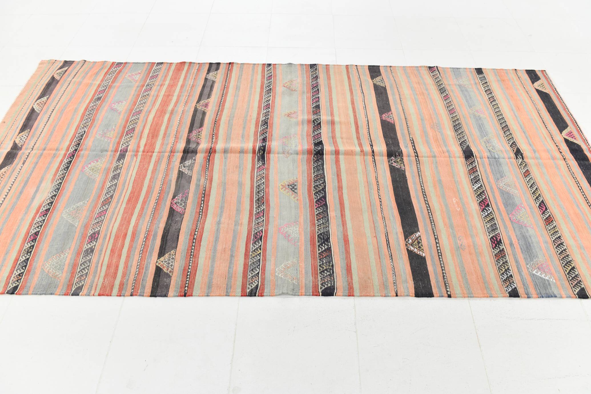 5x9 Rug For Living Room Salmon Green Kilim Rug, 145x288Cm