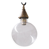 Ampoule en verre clair et laiton pendentif français du milieu du siècle