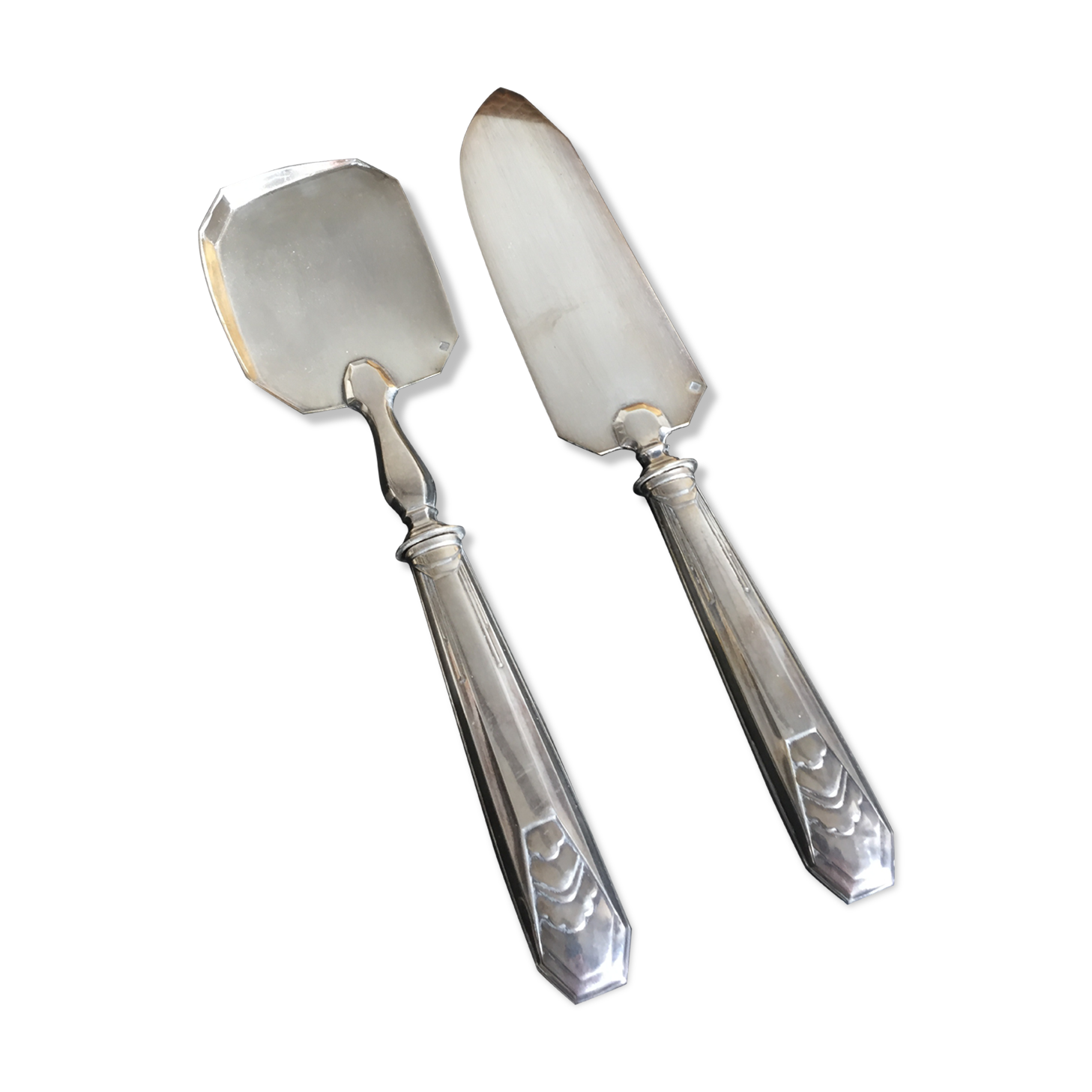 Art Deco dessert service covers in silver metal