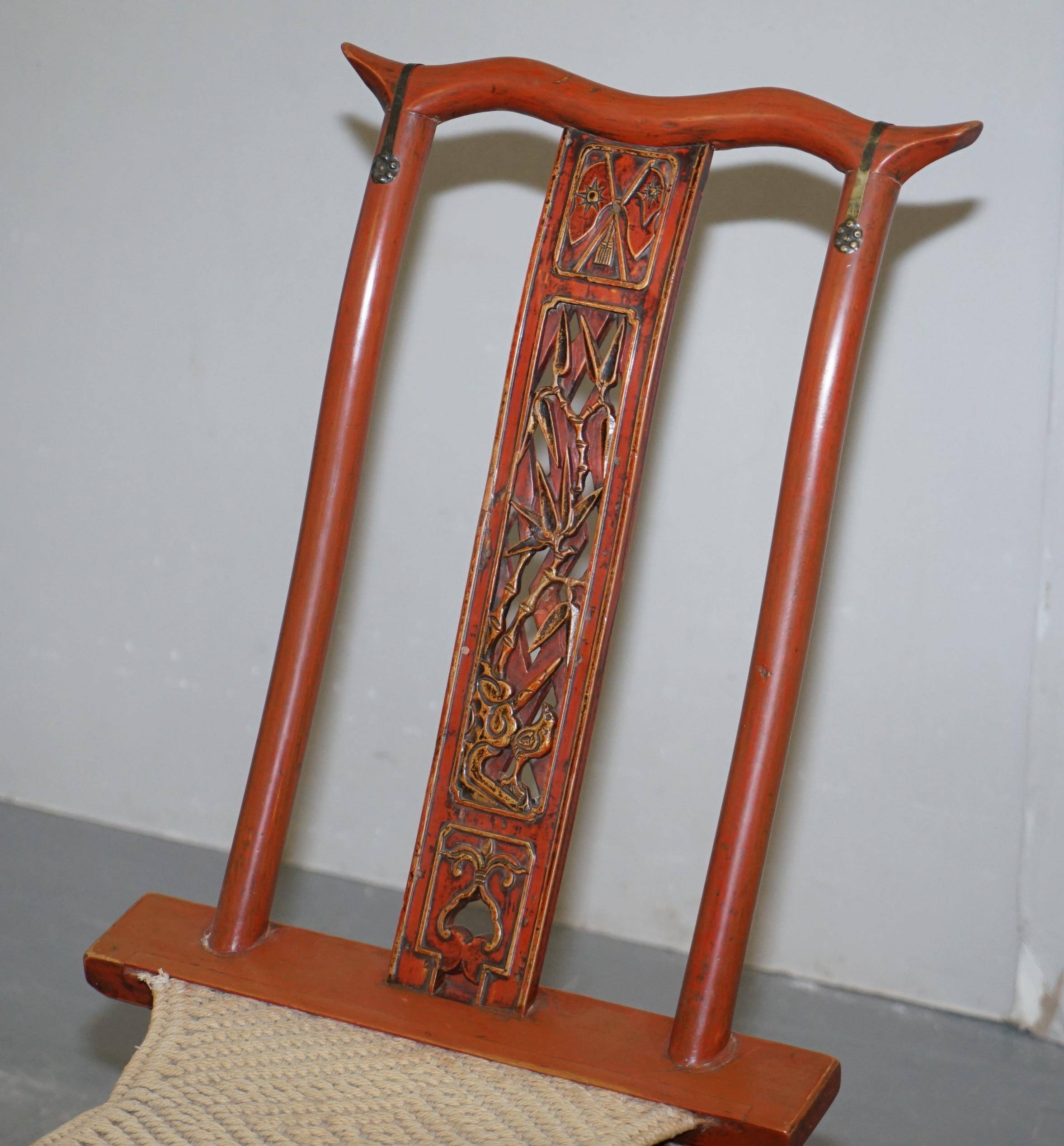 Chaise pliante chinoise antique avec sculptures, vers 1900-1920