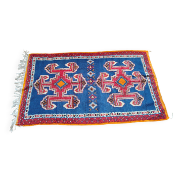 Handmade Berber Rug Blue Majorelle & Red - 112 x 200 cm