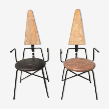 Pair of original chairs leather wood metal