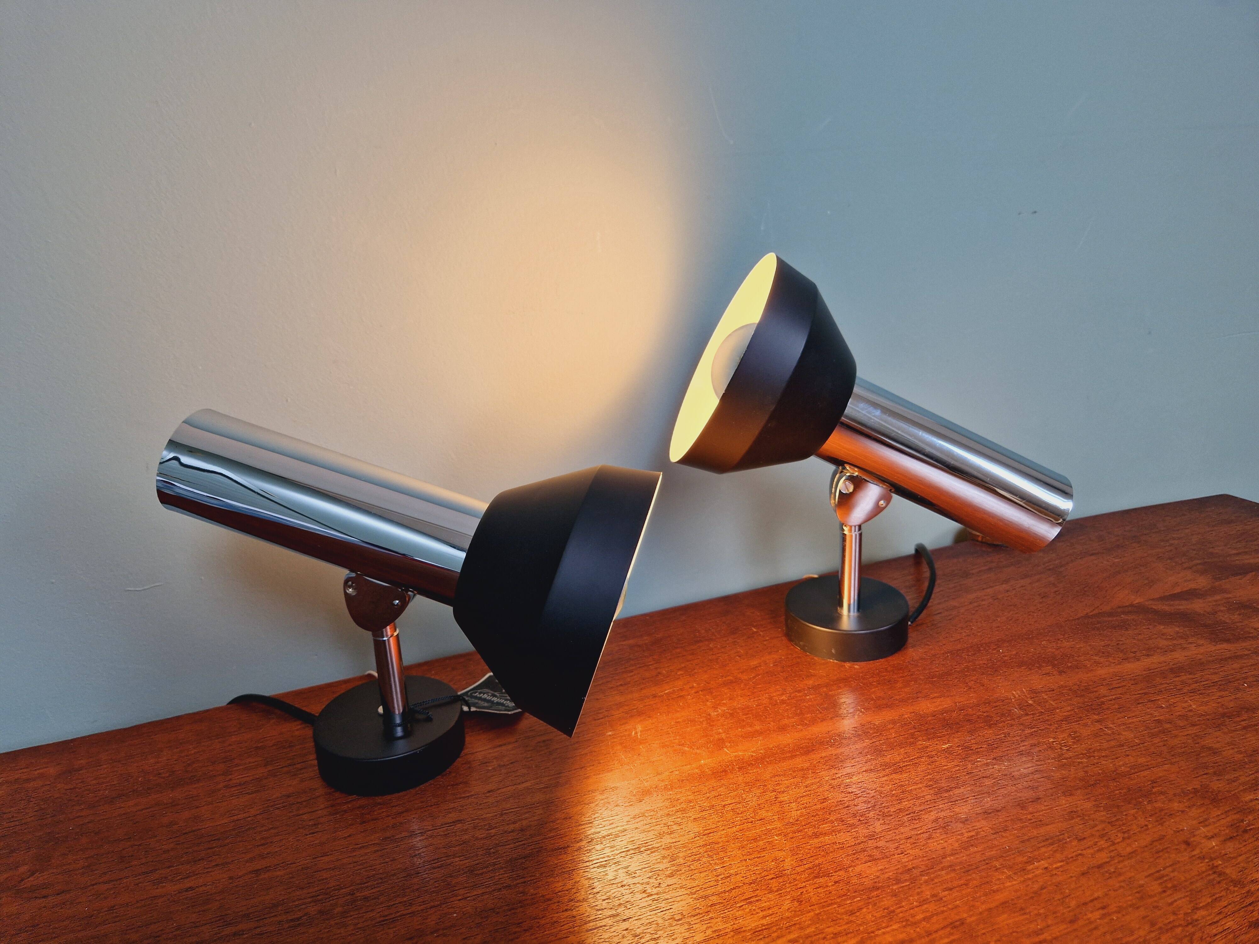 Pair of chromed metal wall lights, Boulanger, 1970s