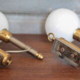 Pair of brass and white opaline wall lights, vintage wall light
