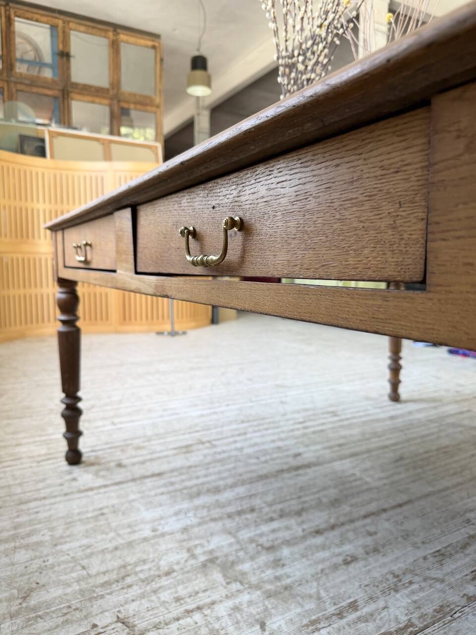 Grande table de ferme XL chêne « carrée » conférence 1950