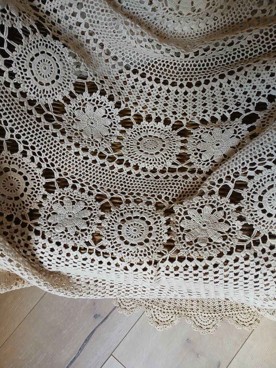 Antique handmade crochet tablecloth