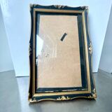 Cadre antique en bois noir et or 24 cm x 16 cm verre convexe