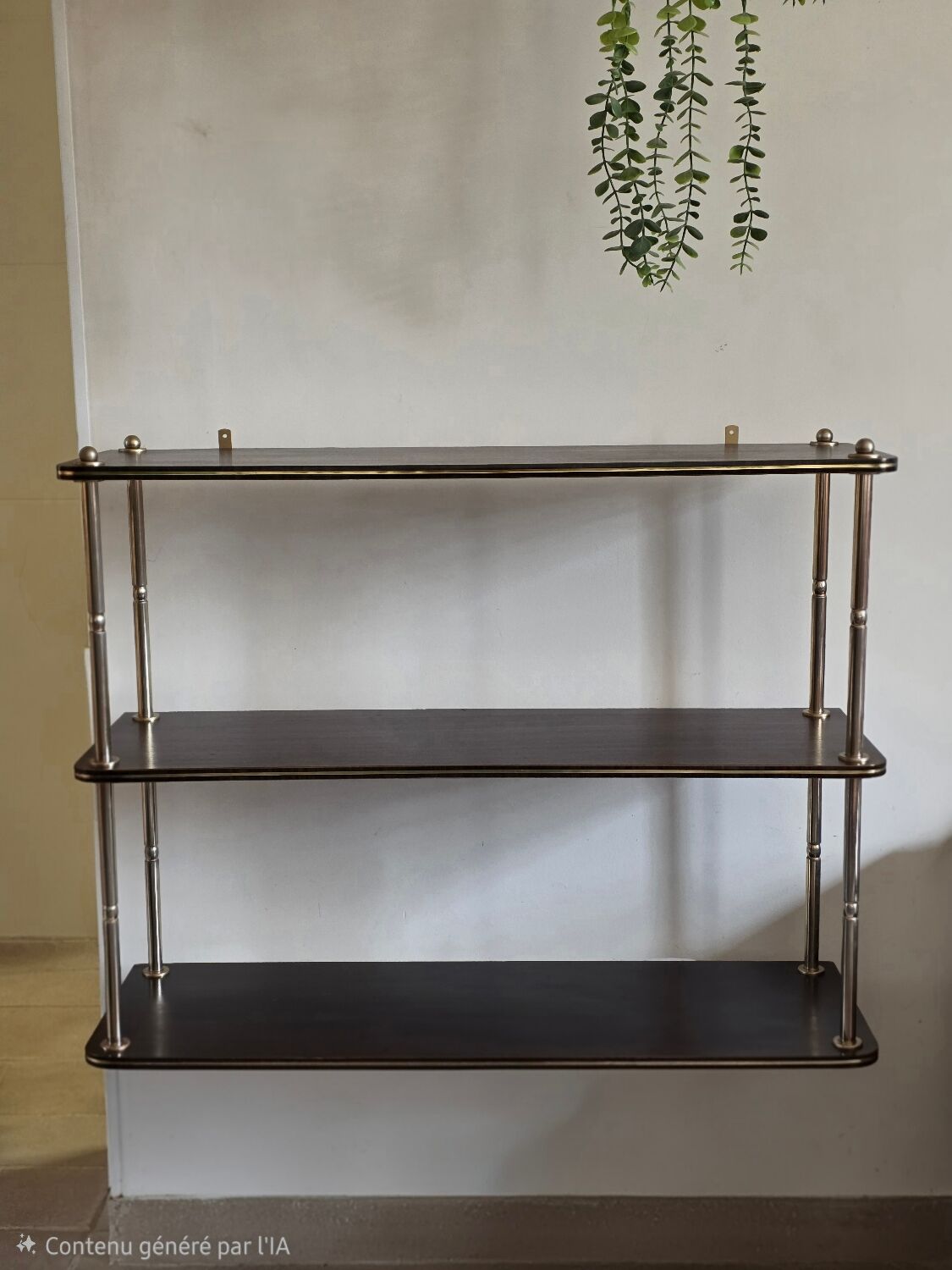 Wooden shelf with gold metal