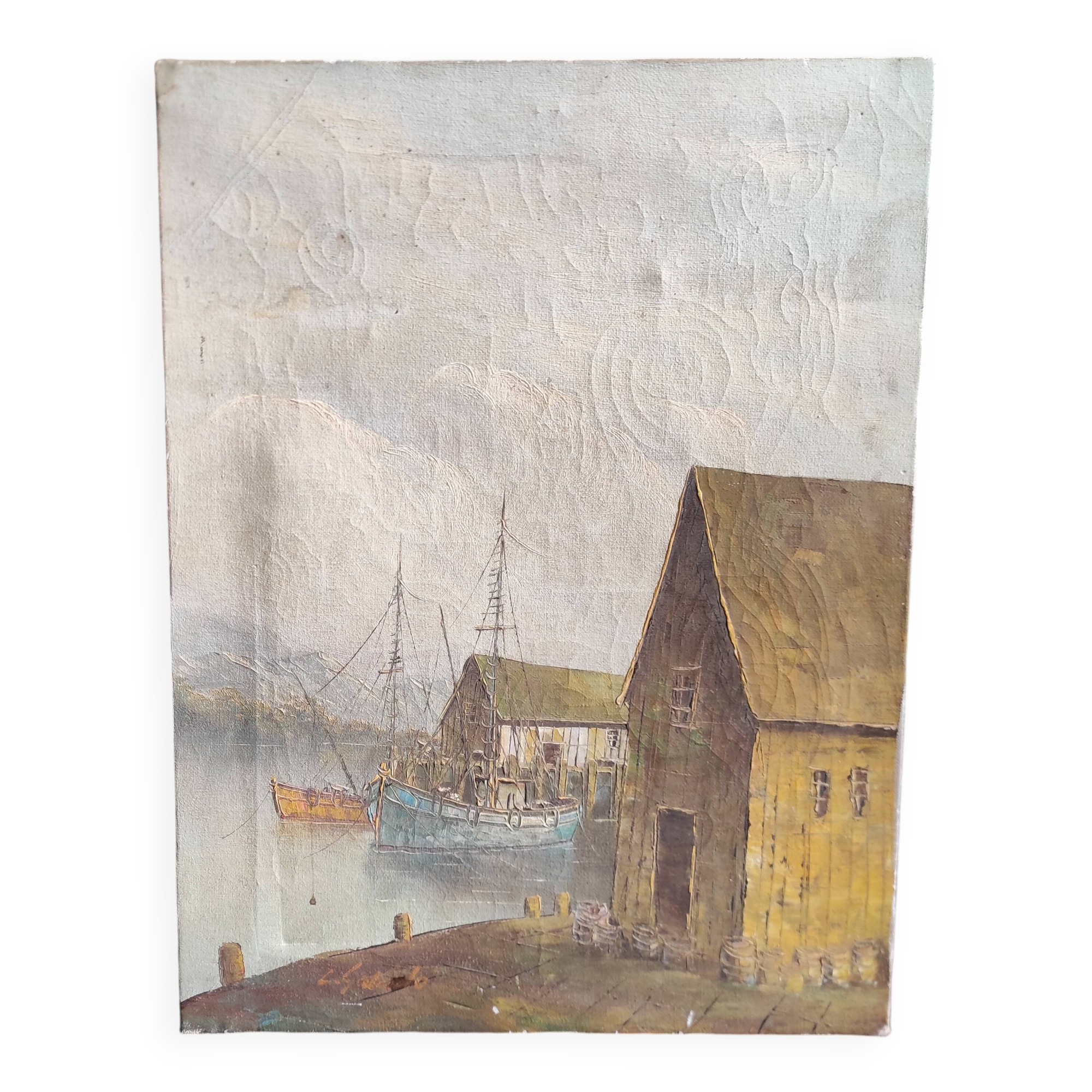 Peinture à l'huile sur toile vintage française, signée L. Salcido