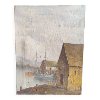 Vintage French oil painting on canvas, signed L. Salcido