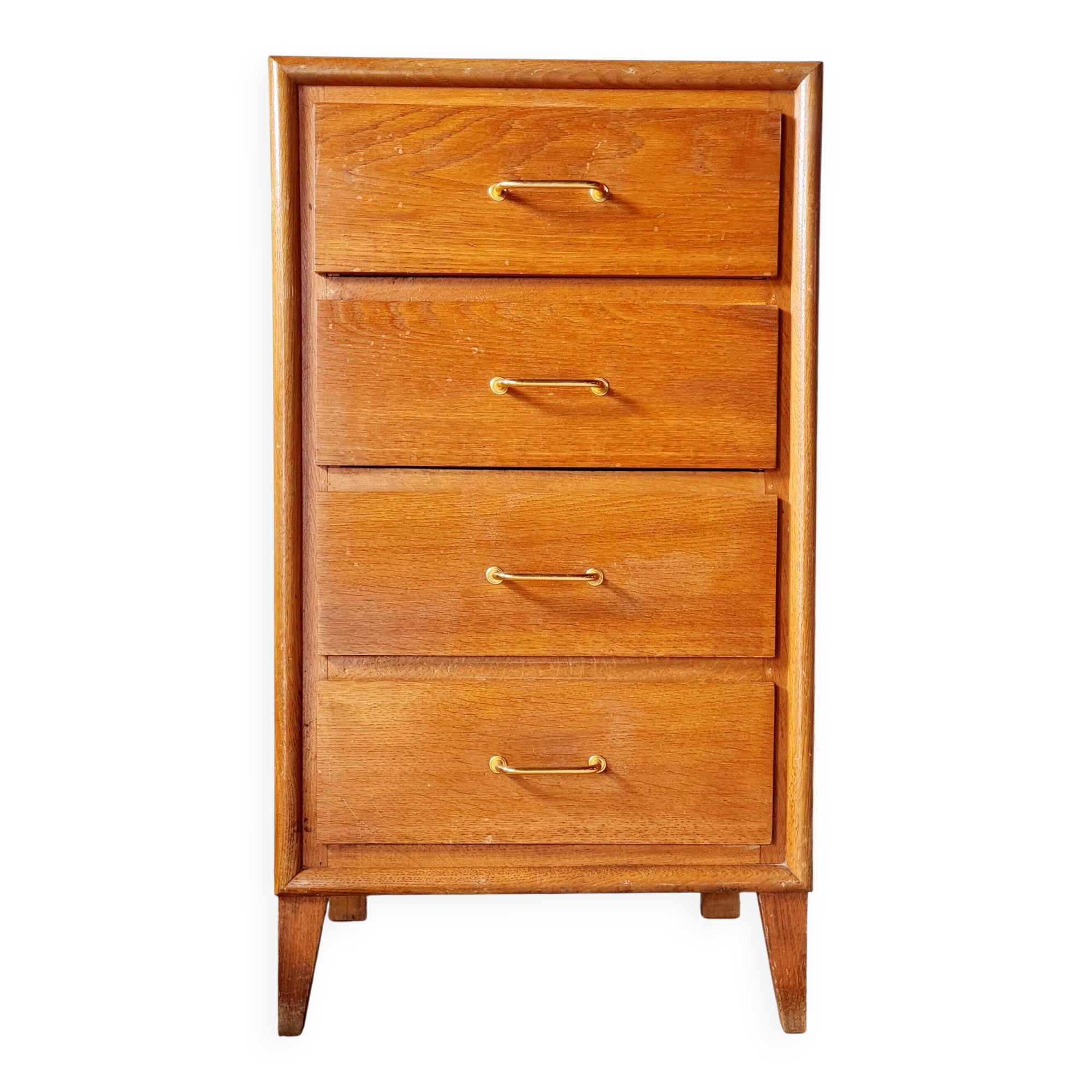 Commode vintage années 50 en bois – 4 tiroirs – pieds compas