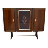 Attributed Gio Ponti Mid-Century Italian Mahogany and Brass Bar Cabinet, 50