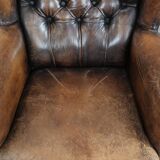 Unique large sheepskin Chesterfield wingback armchair in English style