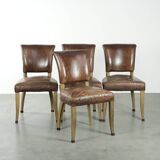 Set of 4 vintage cowhide and wooden dining chairs
