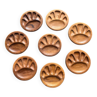 Set of 8 vintage teak plates with compartments