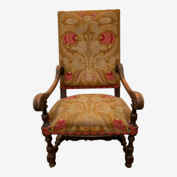 Louis xiii style armchair in solid walnut xx century