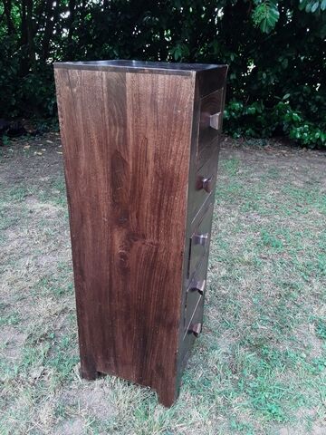 High chest of drawers in exotic rosewood solid wood with 5 drawers