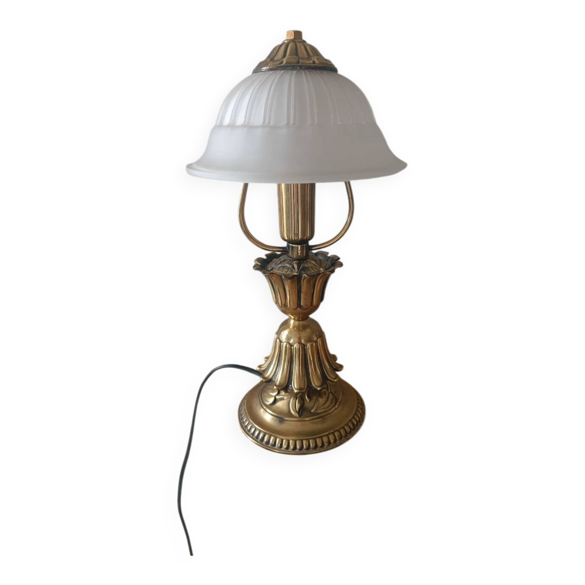 Vintage lamp in metal with brass finish and frosted opaline glass – 2 available
