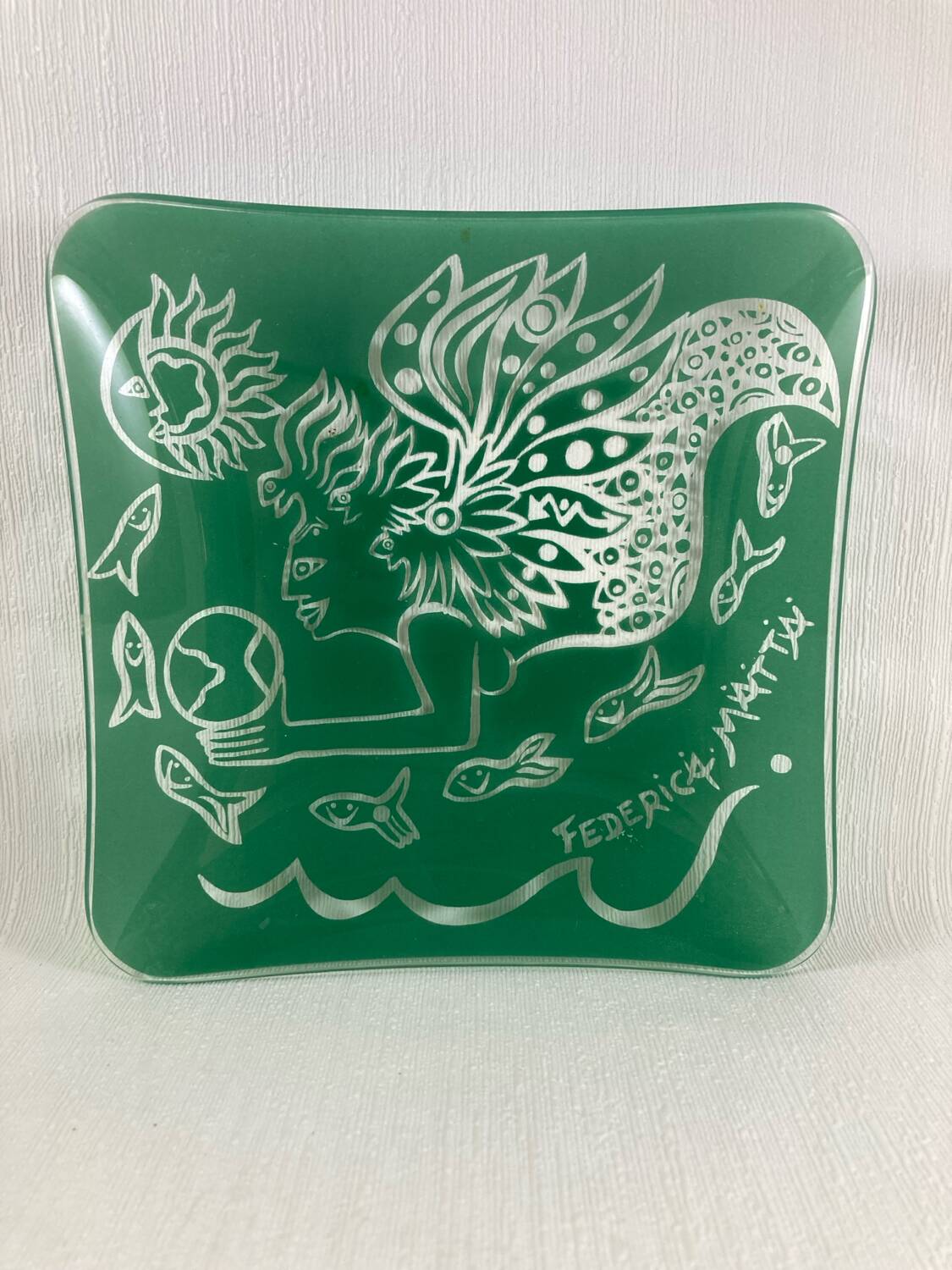 Federica Matta Signed Glass Trinket Tray in Screen-Printed Glass