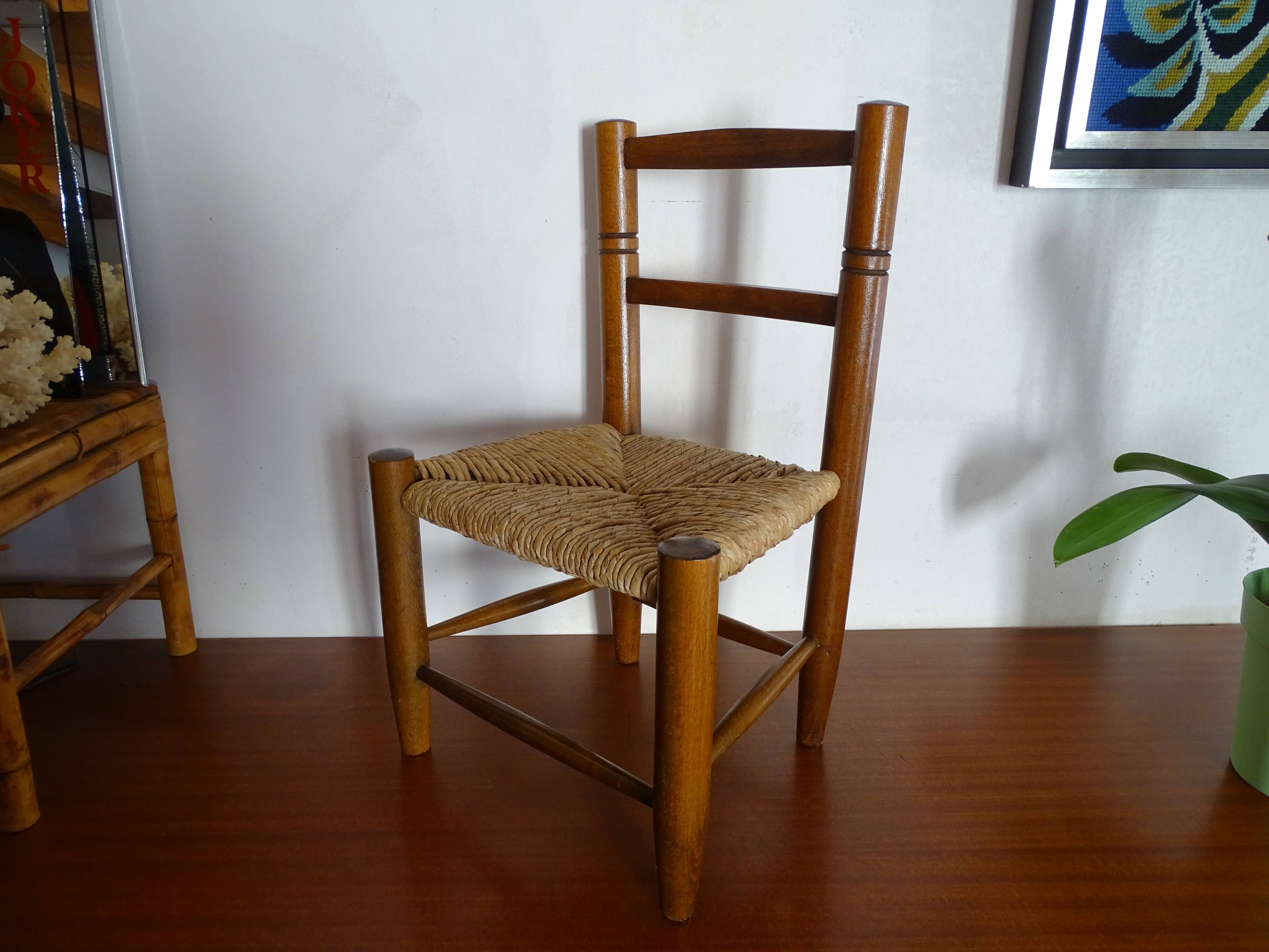 Chaise bois paillée enfant vintage