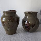 Carafe et pot en grès émaillé motifs herbier Le Rivet