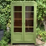 1930s khaki Parisian art deco glass cabinet