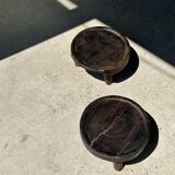 Small tripod stool low in dark brown upcycled teak