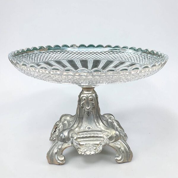 Coupe à fruit Art Nouveau en verre et métal Compotier Art Nouveau