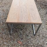Solid wood living room coffee table with patinated metal legs