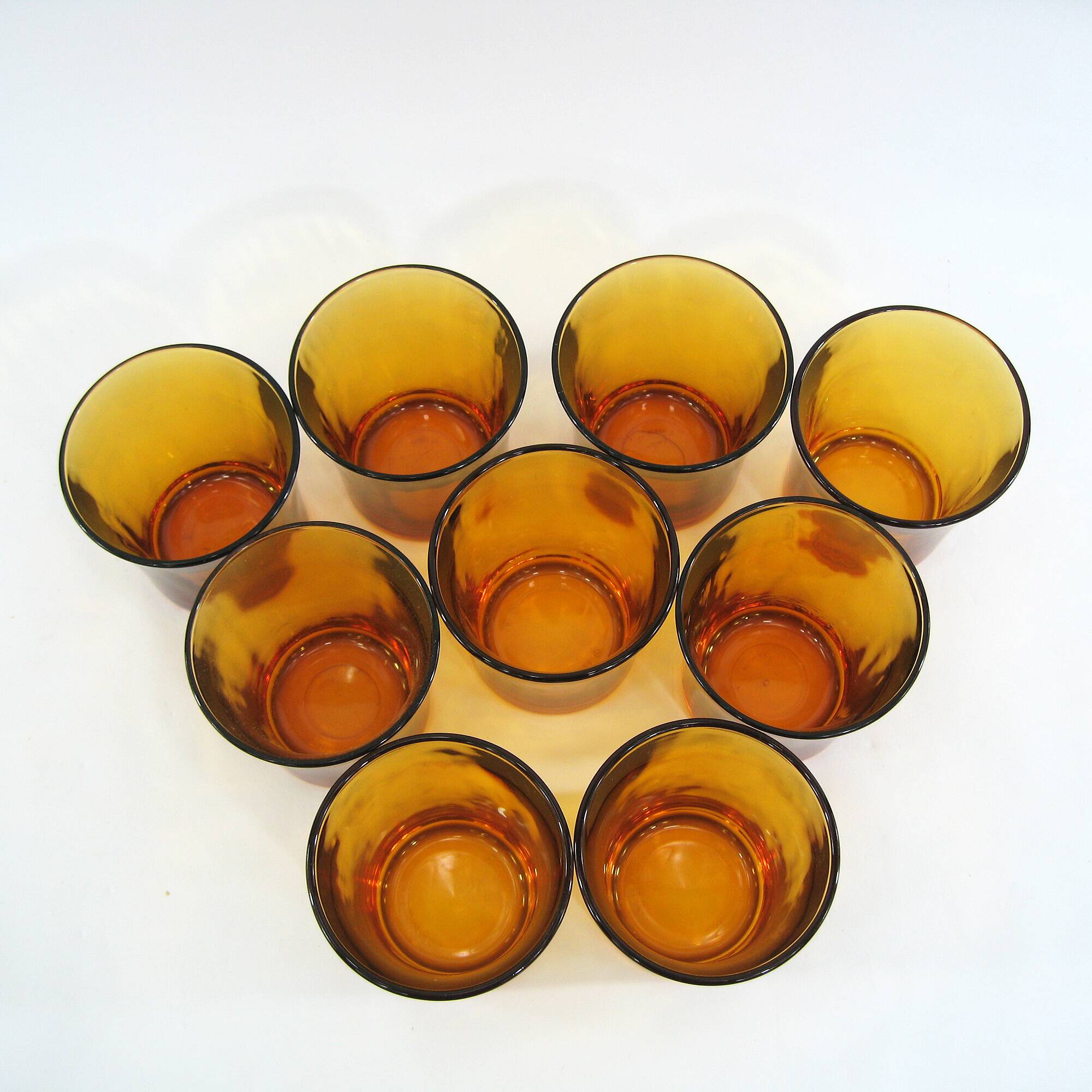 9 Amber Yellow Tempered Glass Cups - Duralex France - Vintage 70s