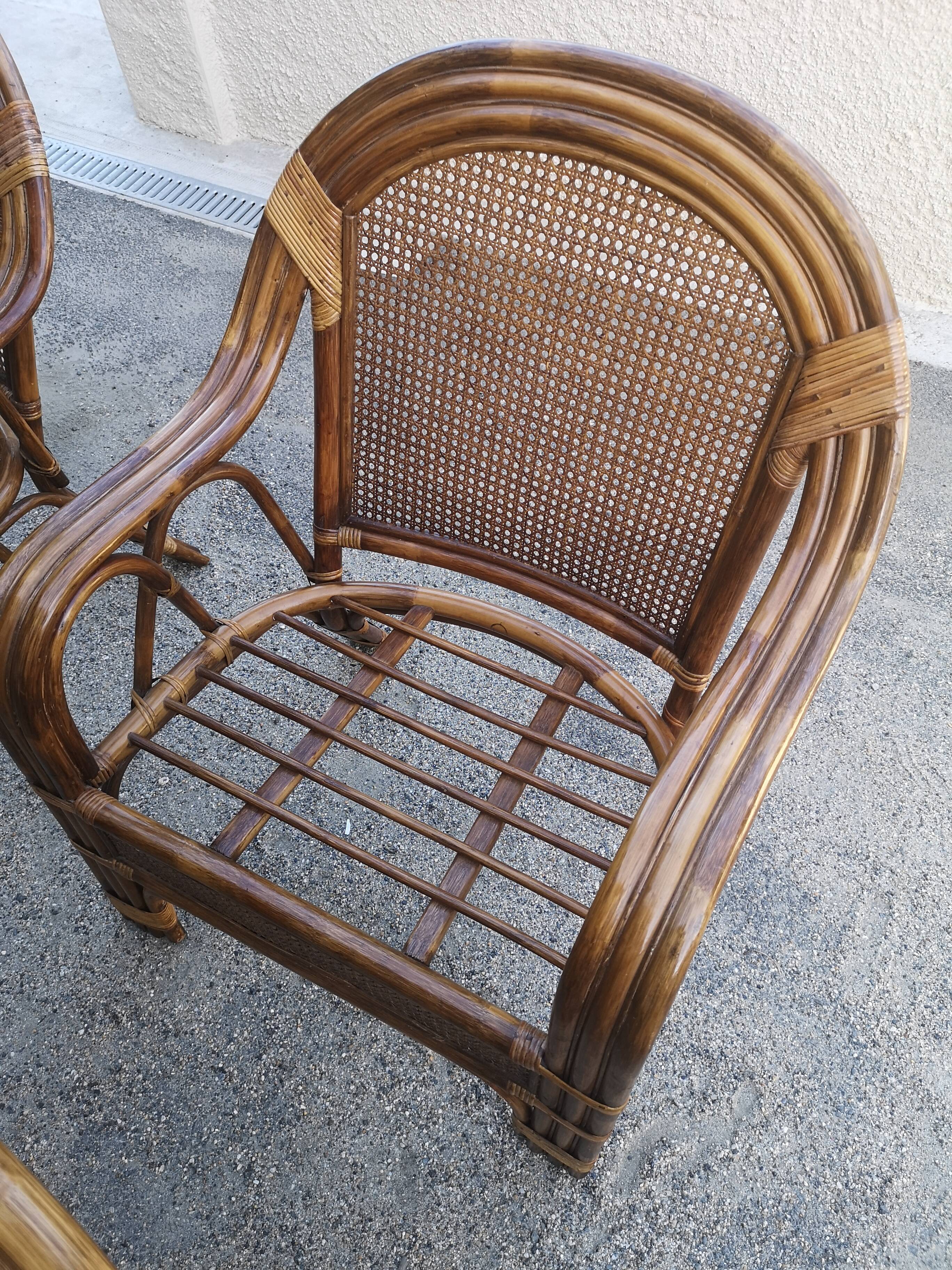 4 vintage rattan armchairs