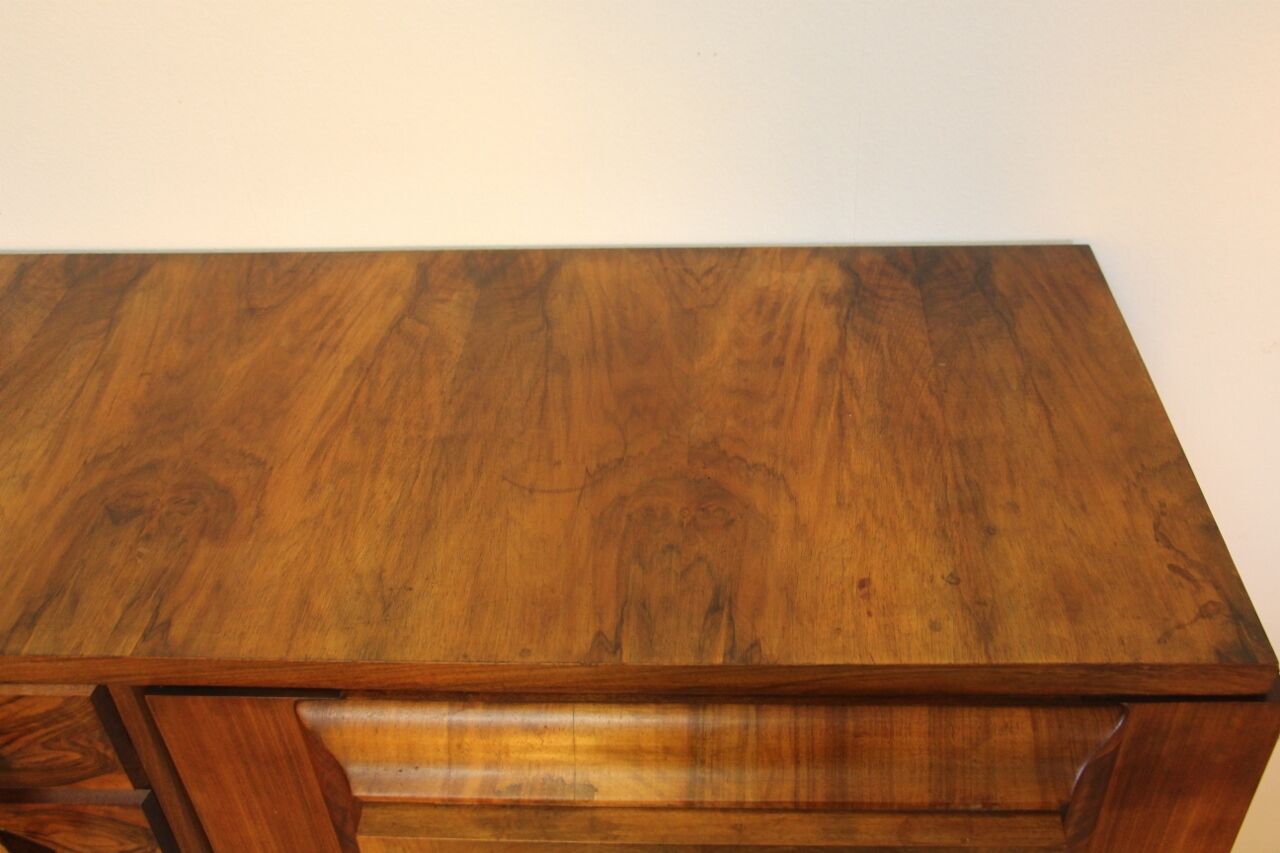 Sideboard from the 50s in burr walnut, stamped