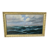 Painting depicting the ocean, gold frame, vintage