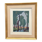 Original Mid Century Swedish Oil On Panel – "Landscape With Trees" By Josef Emil B Lemon – Vintage & Framed