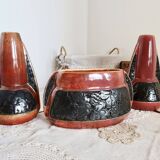 Vintage Red and Black Ceramic Set - Textured Rough Style