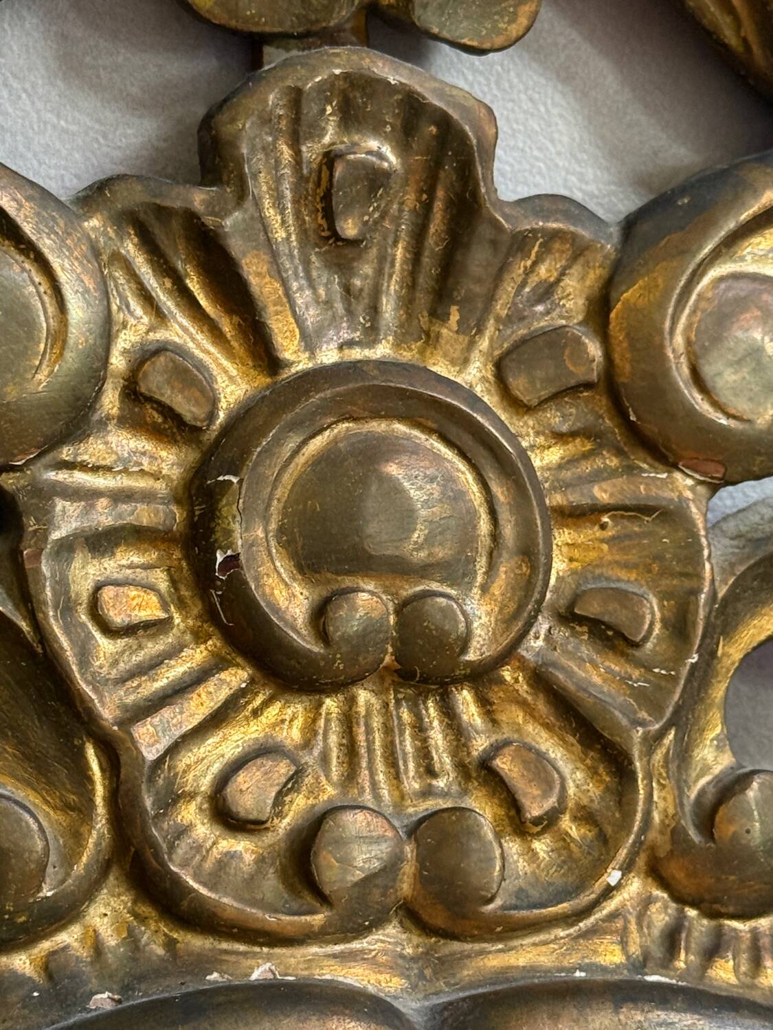 Golden wooden mirror in Baroque style from the 1950s, France.