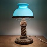 Vintage 1960s rope and opaline desk lamp