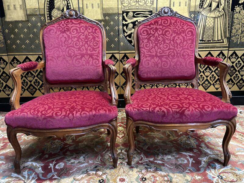 Pair of Louis XV style armchairs, 19th century