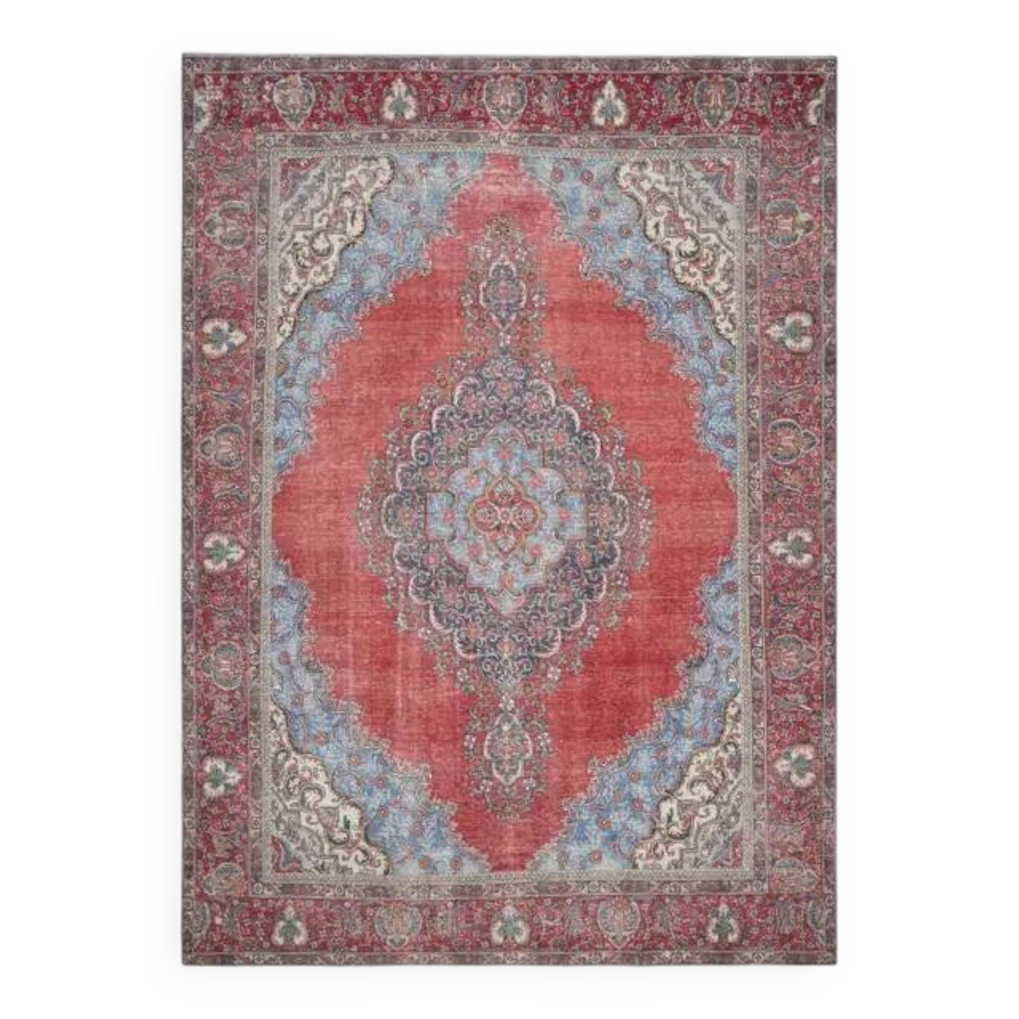 1970s Vintage Persian Handmade Wool Cotton Red Area Rug 289x384